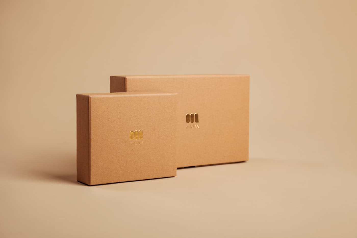 A branded retail carton on a white table