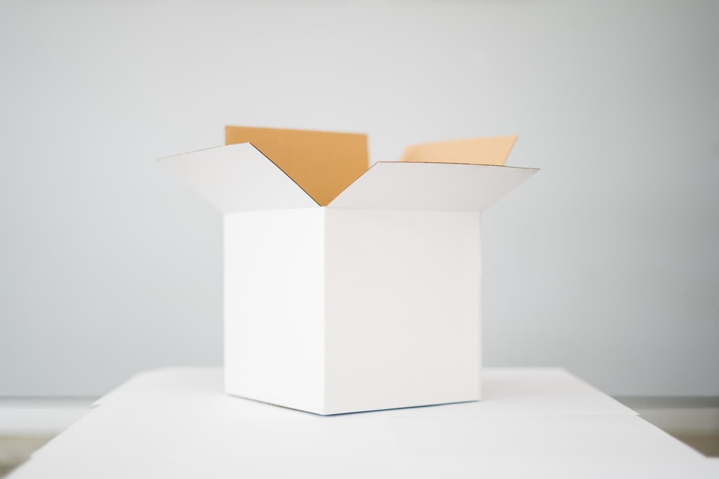 A small white corrugated mailer box